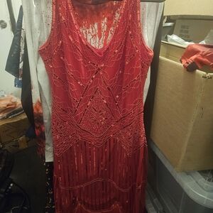 Elegant Red Beaded Dress